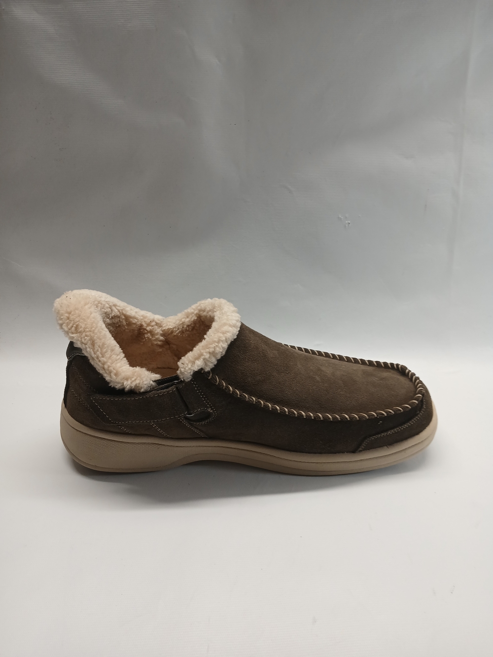 Orthofeet Men's Othopedic Brown Suede Slip-On with Cream Shearling Collar